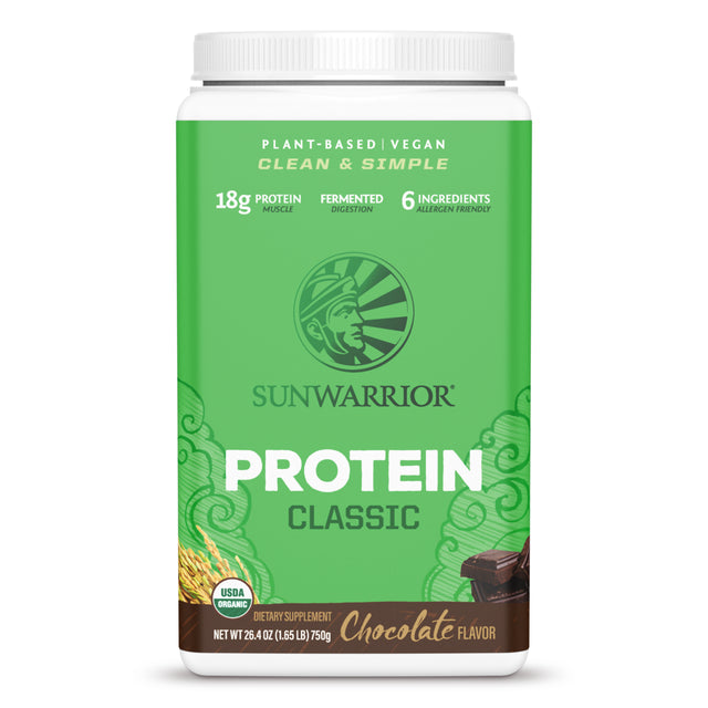 Sunwarrior Chocolate Protein Classic plus with BCAA | Organic Vegan Protein Powder, Chocolate, 750G