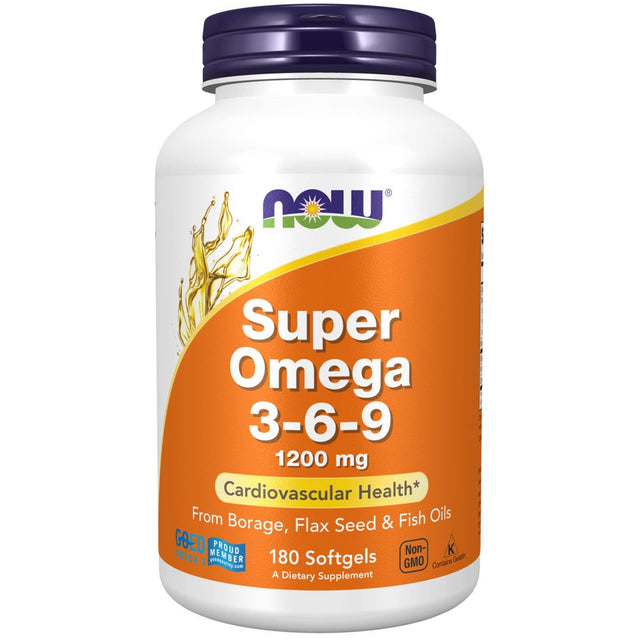 Now Supplements, Super Omega 3-6-9 1200 Mg with a Blend of Fish, Borage and Flax Seed Oils, 180 Softgels