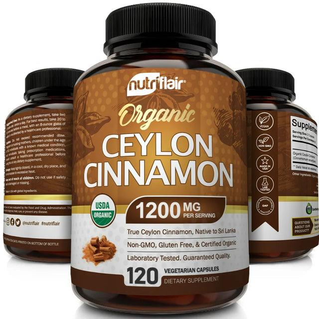 Nutriflair Organic Ceylon Cinnamon (USDA Certified) 1200Mg per Serving, 120 Capsules