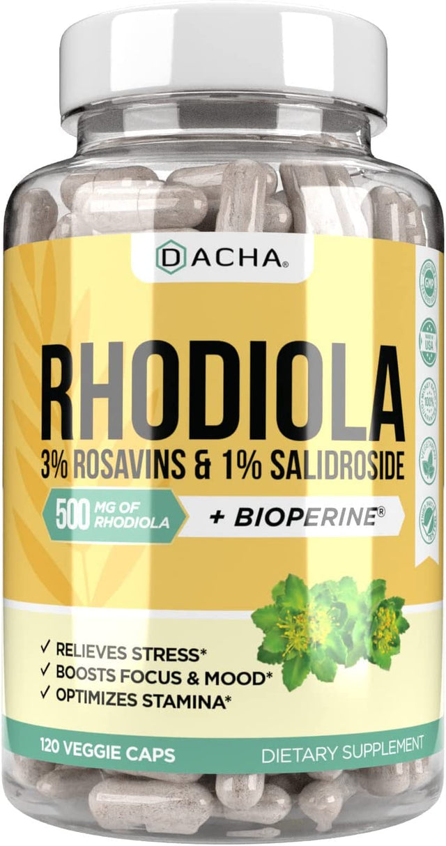 Natural Rhodiola Rosea Supplement – 120 CAPS 500Mg, 3% Rosavins 1% Salidroside, Full 4-Month Supply, Bioperine Enhanced Absorbtion, Mood, Focus, and Brain Booster, Clarity & Stress Support