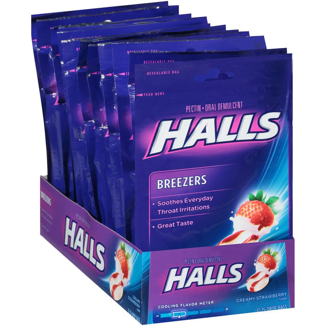 Halls Breezers Drops, Creamy Strawberry, 25 Ct (Pack of 12)