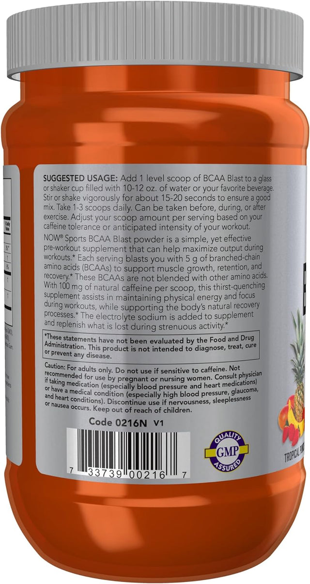 NOW Sports Nutrition, BCAA Blast Powder, 5 G BCAA, 100 Mg Caffeine, Tropical Punch, 600-Grams