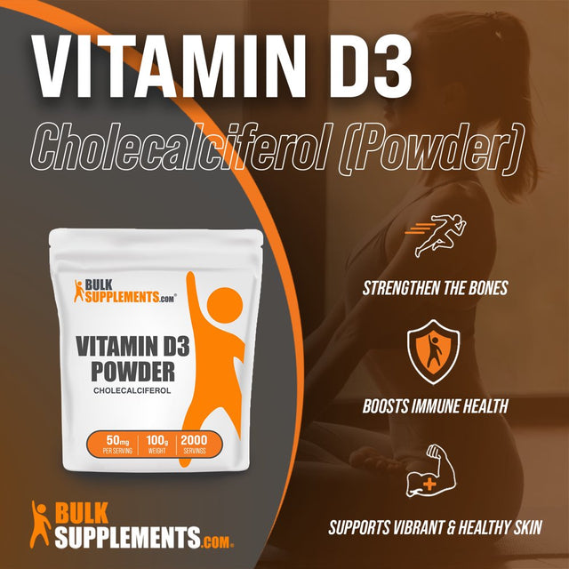 Bulksupplements.Com Vitamin D3 (Cholecalciferol) Powder - Pure Vitamin D3 - Bone Support Supplement - Mood Support (100 Grams - 3.5 Oz)