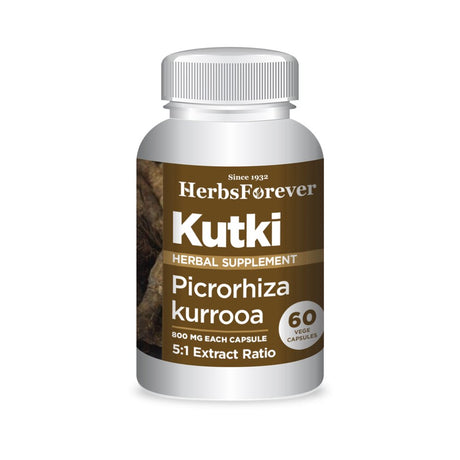 Herbsforever Kutki Capsules – Picrorhiza Kurroa – 10% Bitters & 7% Kutkin – Maintain Healthy Liver Functions and Blood Purifier – 60 Vege Capsules – 800 Mg Each