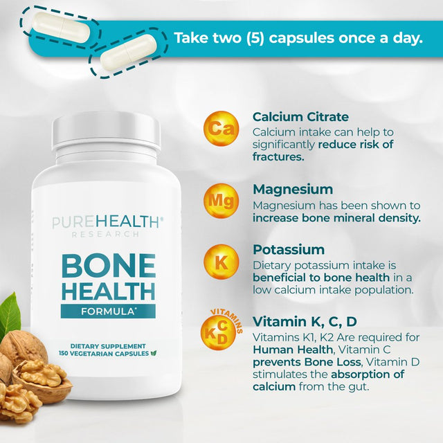 Bone Health Formula Calcium and Magnesium Supplement, Bone and Joint Vitamins by Purehealth Research