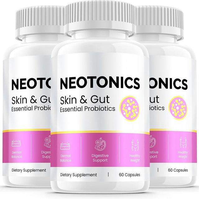 3 Pack Neotonics Skin & Gut - Official - Neotonics Advanced Formula Skincare Supplement Reviews Neo Tonics Capsules Skin and Gut Health 180 Capsules