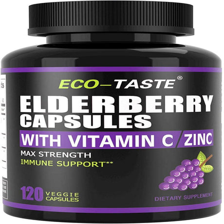 Elderberry Capsules with Zinc & Vitamin C - 120 Capsules, Sambucus Elderberries for Immune Support, Skin Health - Veggie Caps