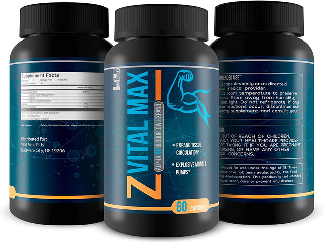 Z Vital Max N02 - Alpha XR Bloodflow Expand - Expand Veins and Tissues with Increased Blood Flow - Made with Potently Sourced L-Argenine a Natural Vasodialator - Great for Preworkout or Pre Activity