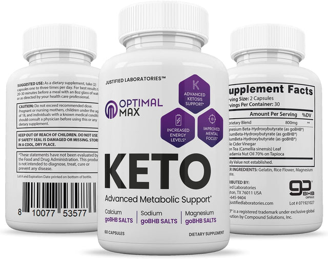 (2 Pack) Optimal Max Keto Pills Includes Apple Cider Vinegar Patented Gobhb® Exogenous Ketones Advanced Ketogenic Supplement Ketosis Support for Men Women 120 Capsules