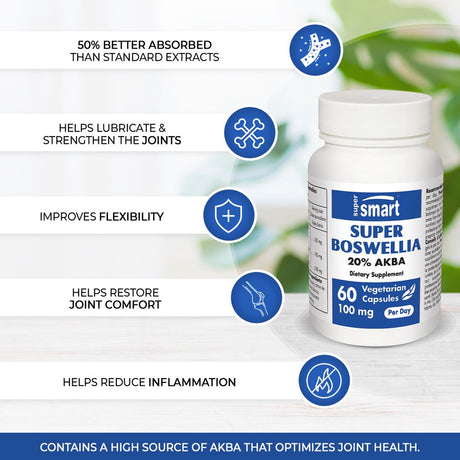 Supersmart - Super Boswellia Serrata Extract (20% AKBA) 100 Mg per Day - Joint Supplement | Non-Gmo & Gluten Free - 60 Vegetarian Capsules