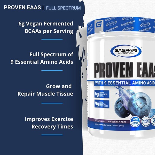 Gaspari Nutrition: Proven Eaas, Vegan Fermented Eaas, Enhances Recovery & Replenishes Electrolytes, Non-Gmo (30 Servings, Blueberry Acai)