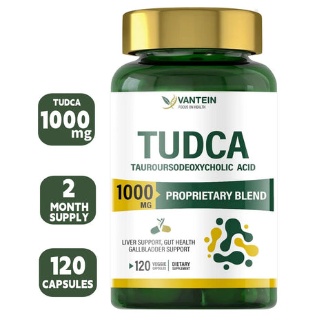 Vantein TUDCA Supplements 1000Mg, 120 Capsules TUDCA Liver Supplement for Liver Cleanse Detox and Repair, Promotes Digestive Health and Eye Health, 60 Days Supply