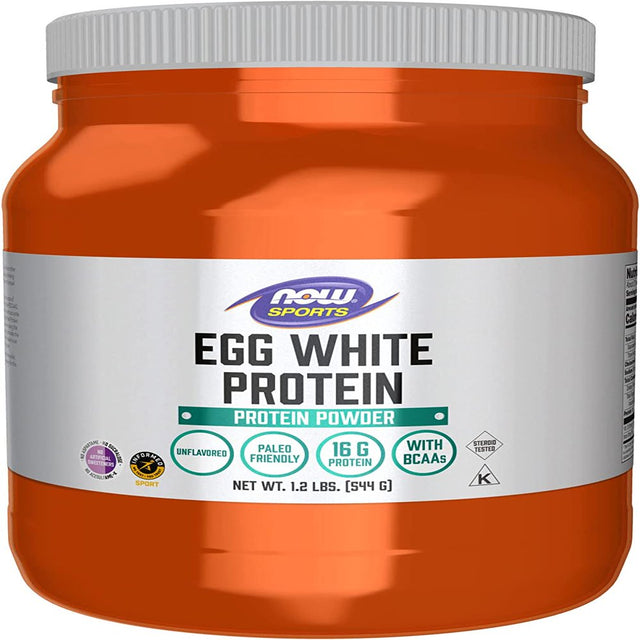 NOW Sports Nutrition, Egg White Protein, 16 G with Bcaas, Unflavored Powder, 1.2-Pound