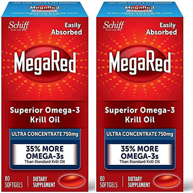 Megared Ultra Strength Krill Oil Omega 3 Supplement, 750Mg Krill Oil – EPA & DHA & Antioxidant Astaxanthin for Heart Health, 80 Softgels, No Fish Oil Aftertaste (Pack of 2)