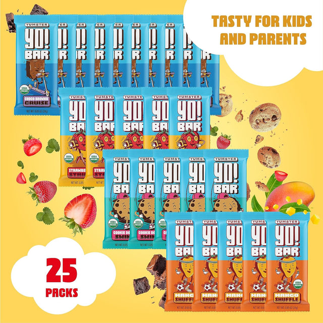 Yo! Bar by Bearded Brothers Vegan Organic Kids Bar | Gluten Free, Paleo and Whole 30 | Soy Free, Non-Gmo, Low Glycemic, No Sugar Added, Fiber + Whole Foods | Variety 4 Flavor Pack | 25 Bars