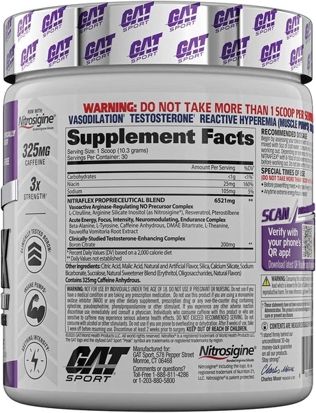 GAT SPORT, Nitraflex Advanced Pre-Workout Powder, Increases Blood Flow, Boosts Strength and Energy, Improves Exercise Performance, Creatine-Free (Grape, 30 Servings)