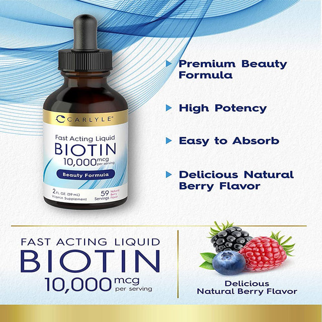 Liquid Biotin 10000Mcg | 2 Oz | Vegetarian Formula | by Carlyle