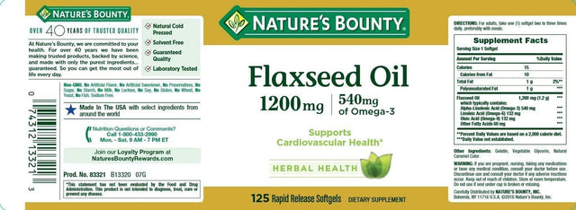 Nature'S Bounty Flaxseed Oil 1200 Mg, 125 Rapid Release Softgels