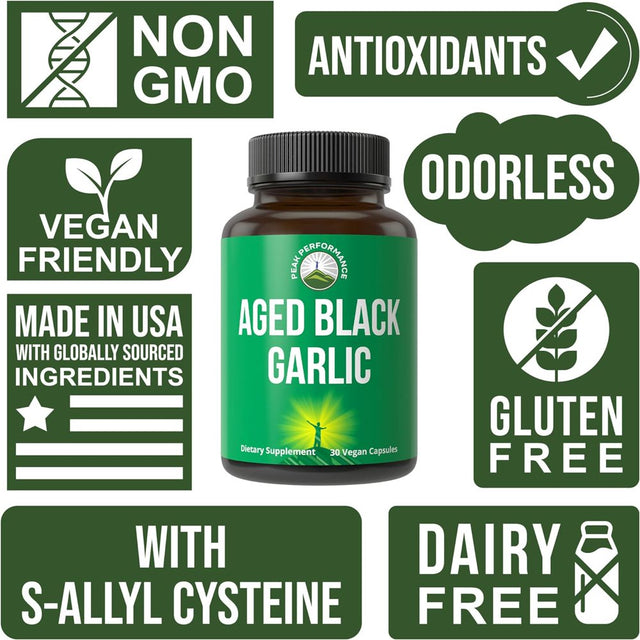 Organic Aged Black Garlic Capsules. Raw Vegan Pure Odorless Extract Supplement Pills for Blood Pressure, Cholesterol, and Immune Support. from Garlic Bulb with S-Allyl Cysteine and Antioxidants