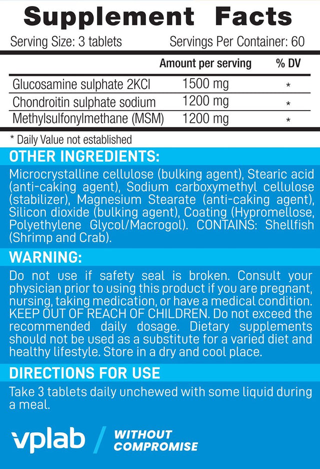 Vplab Nutrition Glucosamine Chondroitin MSM Joint Support Supplement, 180 Tablets