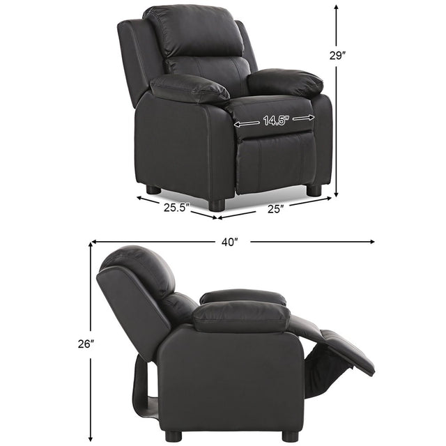 Deluxe Padded Kids Sofa Armchair Recliner Headrest Children W/ Storage Arm Black