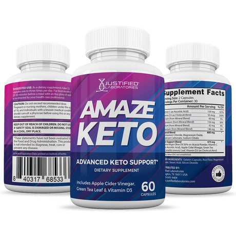 (2 Pack) Amaze Keto ACV Pills 1275Mg Alternative to Gummies Dietary Supplement 120 Capsules