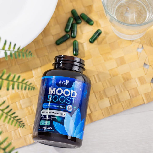 Health Nutrition Naturals Mood Boost Support for Stress 1100Mg - Mood, Calm, and Focus Supplement Formula with 5-Htp, Ashwagandha, GABA Non-Gmo, Vegan, & Bottled in USA Men Women 120 Capsules