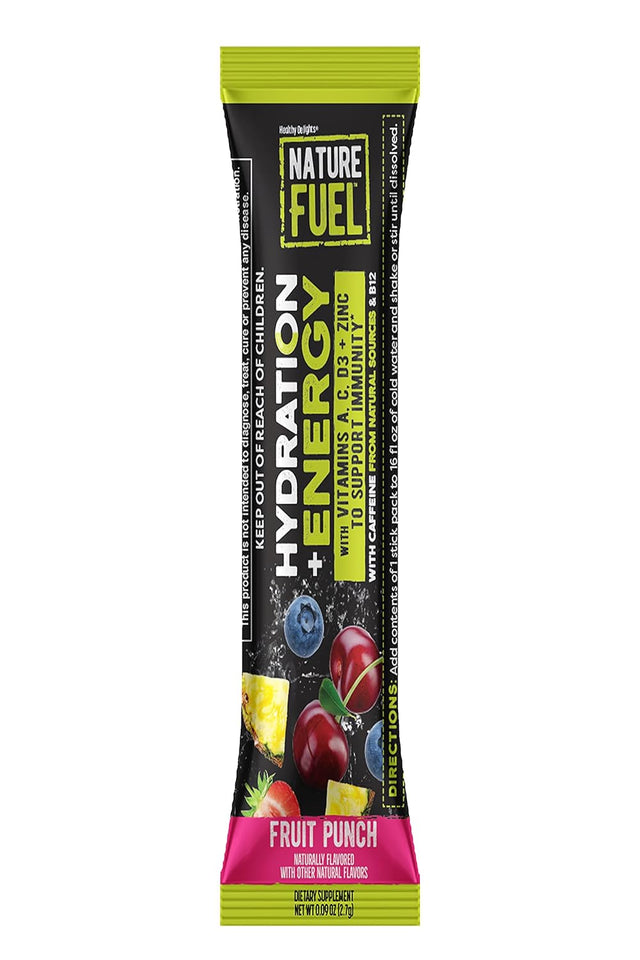 Nature Fuel Hydration + Energy - with Vitamins A, C, D3, & Zinc to Support Immunity - Fruit Punch Flavor - 18 Stick Packs - Pantry Friendly