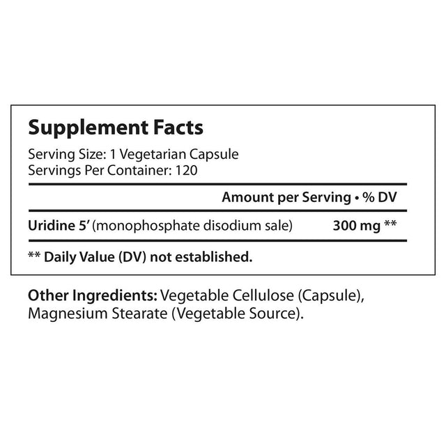 Longlifenutri Uridine Monophosphate, 300Mg, 120 Veg Capsules, Brain & Memory Support