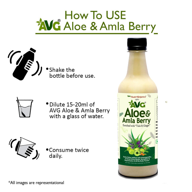 AVG Health Organics Aloe & Amla Berry, Aloevera & Amla Juice with Ashwagandha, Immunity Booster, Natural Detox, Sugar Free, 500ML | Pack of 2