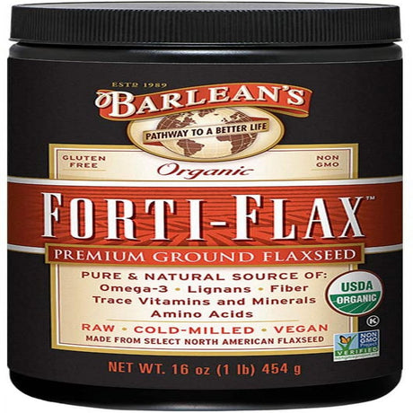 Barlean'S Organic Forti-Flax Premium Ground Flaxseed with All-Natural Supplement Source of Omega-3S, Lignans and Fibers for Maximum Nutrition - Vegan, Non-Gmo, Gluten-Free - 16 Oz