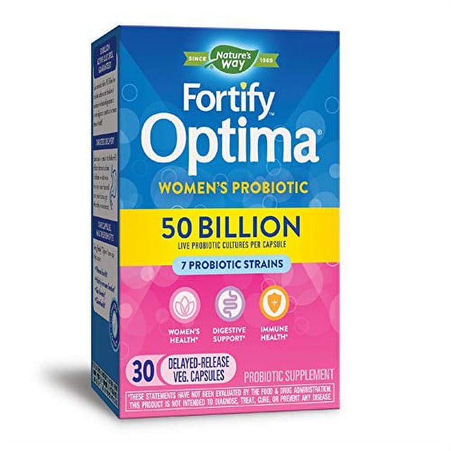 Natureâ€™S Way Fortify Optima Womenâ€™S 50 Billion Daily Probiotic Supplement, 7 Probiotic Strains, Digestive Support*, Immune Health*, Womenâ€™S Health*, No Refrigeration Required, 30