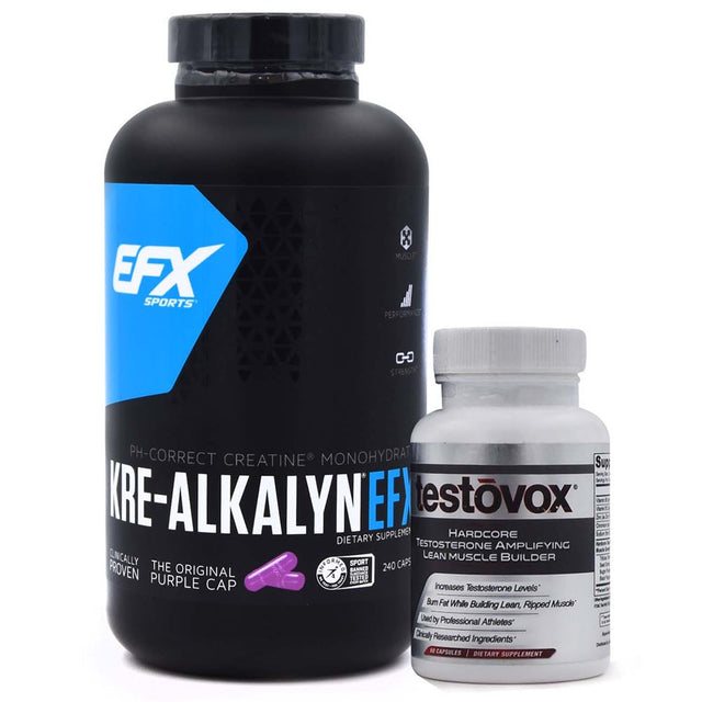 EFX Kre Alkalyn Creatine & Testovox Bundle: Testosterone Boosting, Comprehensive Lean Muscle Stack