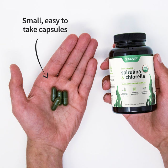 Snap Supplements Spirulina & Chlorella - Organic Heart Support & Natural Energy, 120 Capsules