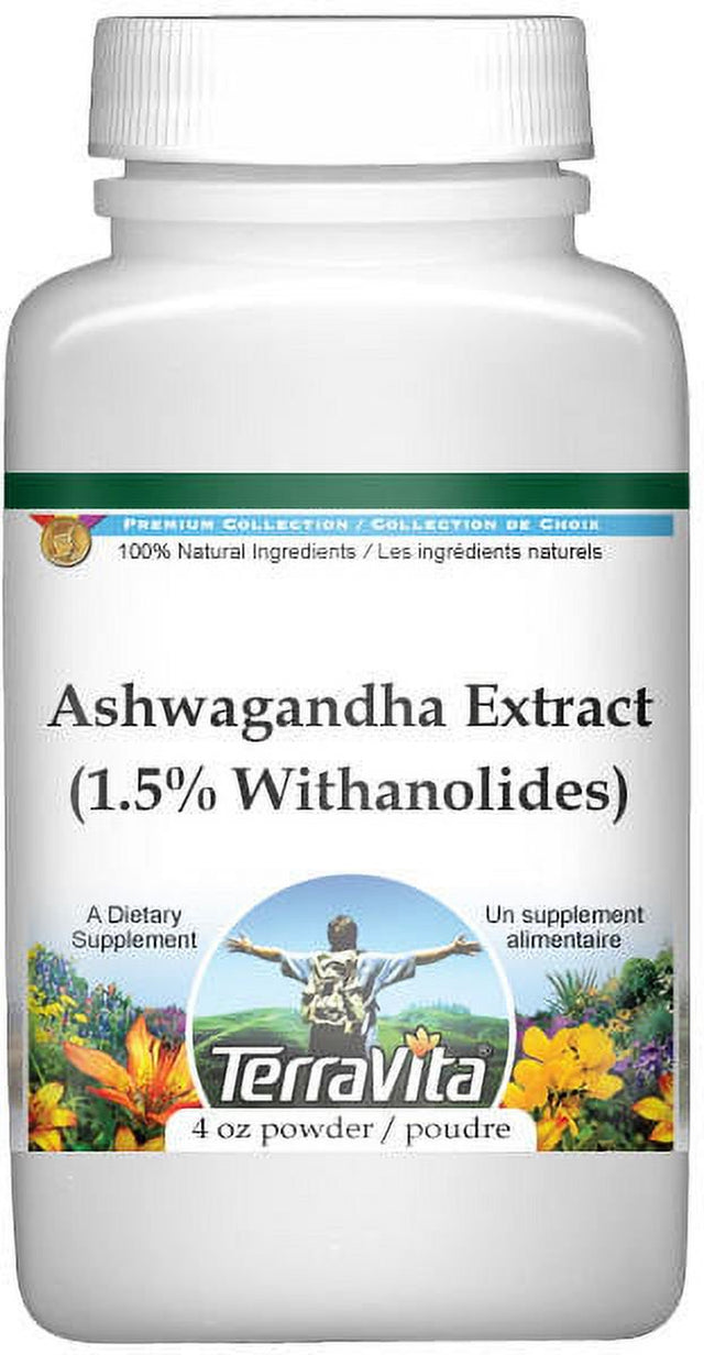 Terravita Ashwagandha (Indian Ginseng) Extract (1.5% Withanolides) Powder, (4 Oz, 1-Pack, Zin: 514064)