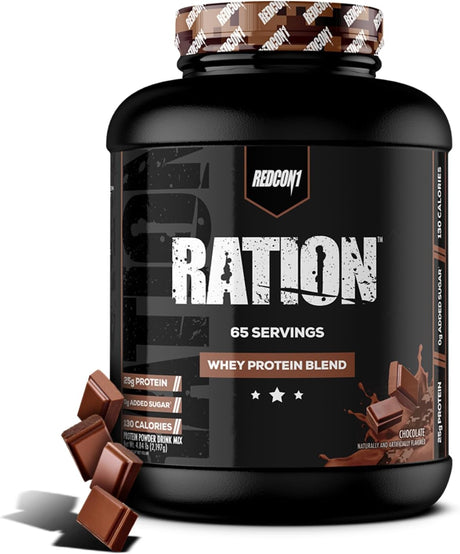 REDCON1 Ration Whey Protein, Chocolate - Keto Friendly + Gluten Free Whey Protein Powder - Contains Whey Protein Hydrolysate + Whey Concentrate (65 Servings)