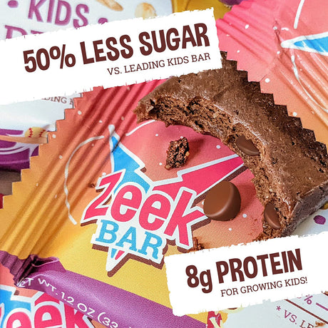 ZEEK BAR - Kids Protein Bars - 50% Less Sugar, 8G Protein - All Natural, Non-Gmo, Gluten Free - Variety, 12 Count