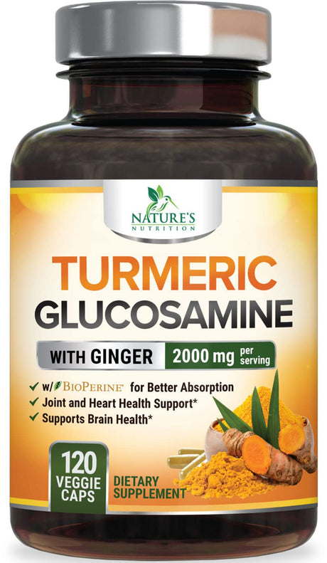 Turmeric Curcumin with Bioperine, Ginger & Glucosamine 95% Curcuminoids 2000Mg - Black Pepper for Max Absorption, Joint Support, Nature'S Tumeric Extract Supplement, Non-Gmo - 120 Capsules