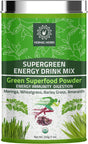 Organic Super Green Energy Drink Mix 200G (7 Oz) Moringa Powder, Wheat Grass Powder, Barley Grass Powder, Amaranth Powder, Greens Superfood Detox Powder, Natural Energy Drink Mix 200G