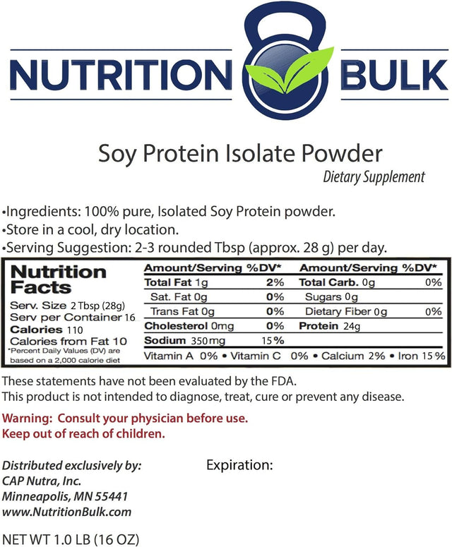 Soy Protein Powder - Nutritionbulk.Com, Isolate, Unflavored, Non-Gmo, Vegan, Gluten-Free, Dairy-Free (16 Oz)