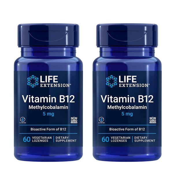 Life Extension Vitamin B12 Methylcobalamin 5 Mg - Support Healthy Homocysteine Levels, Brain Health & Cognition - 60 Count (2-Pack)