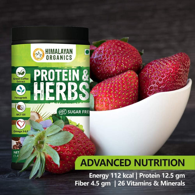 Organics Protein & Herbs, Whey Protein with Green Coffee Beans Extract, Omega 3-6-9, MCT Oil & 27 Essentials Vitamins & Minerals - 20 Servings - 0G Added Sugar (Strawberry)