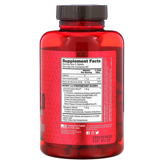 BSN, Nitrix 2.0, Concentrated Nitric Oxide Precursor, 180 Tablets