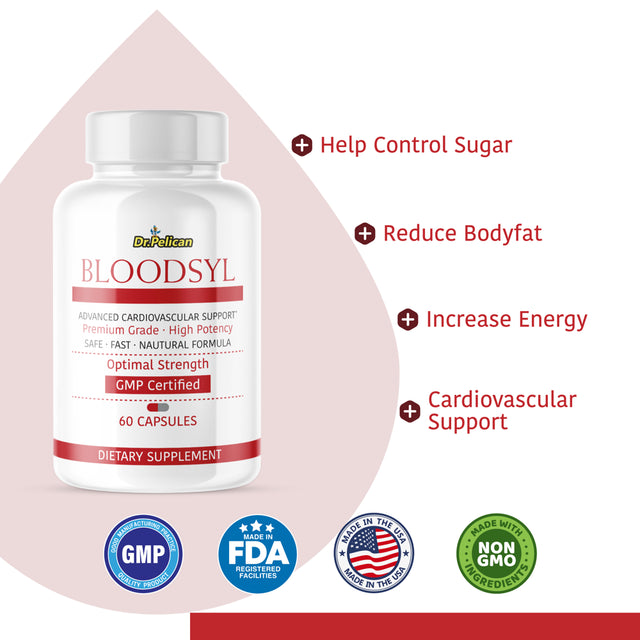 Bloodsyl- Sugar/Heart/Advanced Cardiovascular Support - 2 Bottles- 120 Capsules- Dr.Pelican