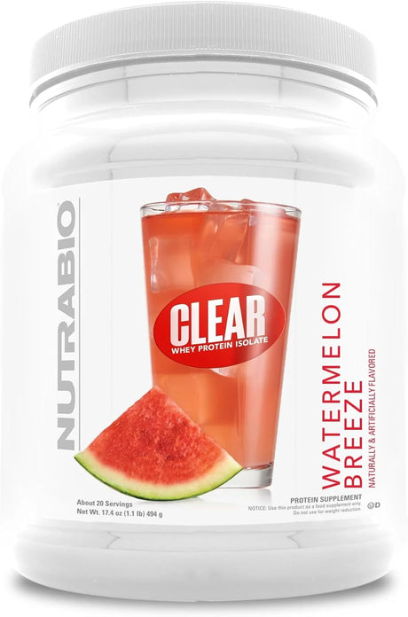 Nutrabio Clear Whey Protein Isolate – Pure Whey Isolate for Men and Women, Delicious Fruit Flavors – Non-Gmo, Zero Lactose – Watermelon Breeze, 20 Servings