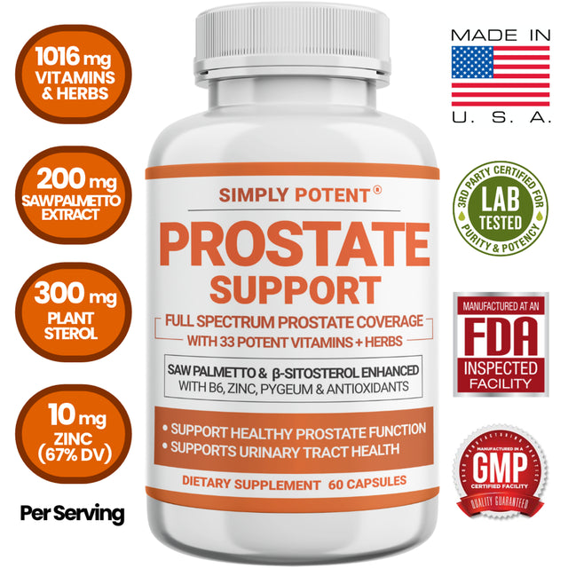 Prostate Support Supplement for Men, 60 Capsules W/Saw Palmetto & Beta-Sitosterol, 33 Herbs to Reduce Frequent Urination, Hair Loss, DHT - Improve Libido & Sleep