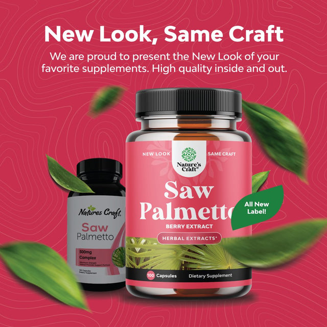 Saw Palmetto 500Mg per Serving for Women 100Ct Capsules - Nature'S Craft Pure Saw Palmetto Extract for Hair Loss Support