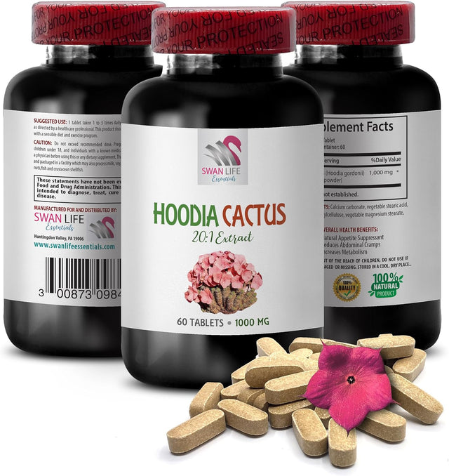 Hoodia Gordonii Pills - HOODIA CACTUS 20:1 EXTRACT - Weight Loss for Women - Appetite Suppressant for Weight Loss Women Hoodia, Hoodia Gordonii Kalahari Desert, Hoodia Cactus, 3 Bottles 180 Tablets