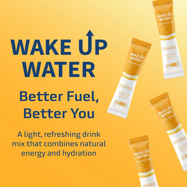 Wake up Water Energy + Hydration Mix – Energy + Hydration Powder Packets with Natural Caffeine, Electrolytes, B Vitamins | No Sugar | Daily Fuel with No Crash or Jitters | (Orange)