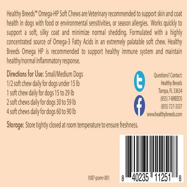 Healthy Breeds Pomeranian Omega HP Fatty Acid Skin and Coat Support Soft Chews